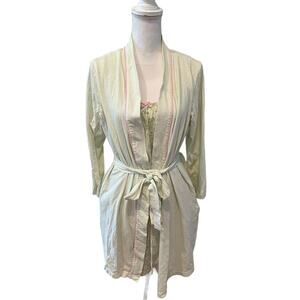 Charter Club Cotton Nightgown & Robe Set Green Floral Print L